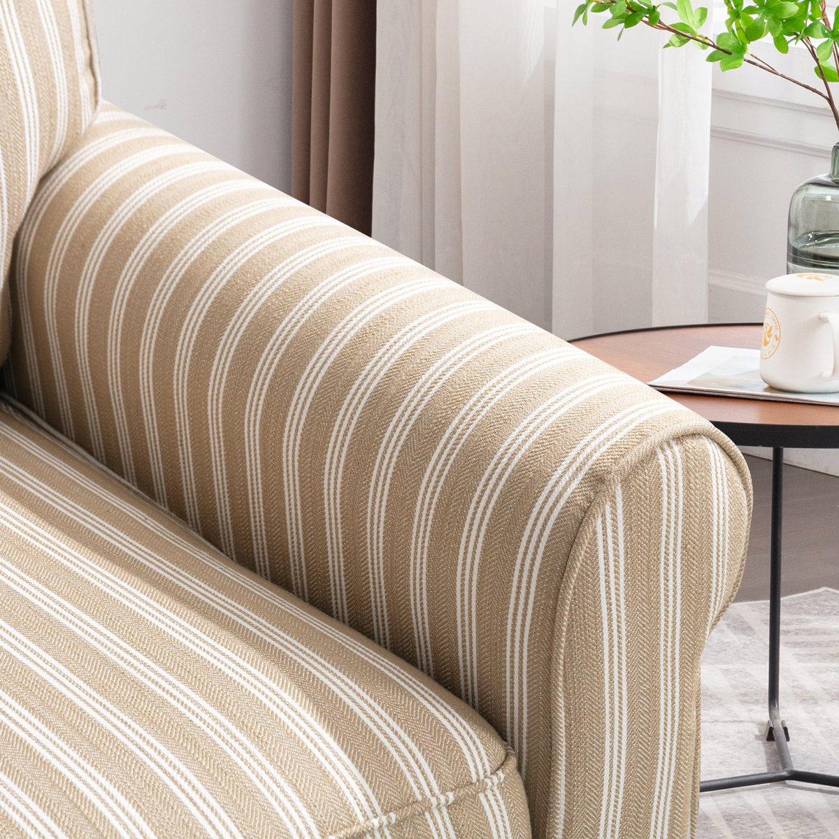 Eilzabeth 33" W Modern Soft Wide Upholstered Striped Swivel Arm Accent Chair